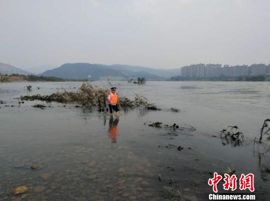 圖為森警在水中搜捕放生蛇。西雙版納州自然資源公安局提供